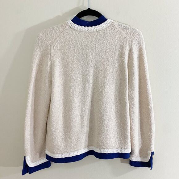 J. Crew Cream/Navy Boucle Cardigan Sweater Pockets Button Up Women's Size Medium - Picture 8 of 10